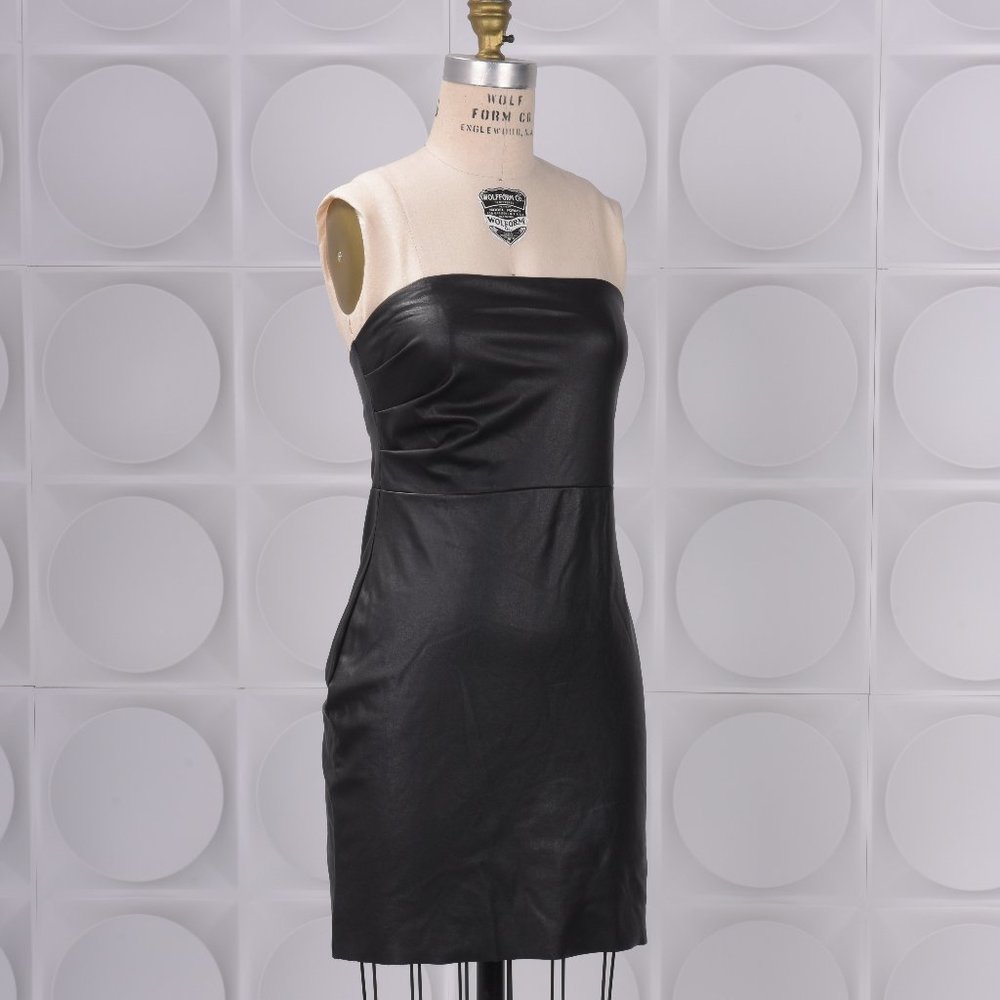 🚫SOLD ✨🥰Free People Black Faux Leather Strapless Mini Dress Sz 4